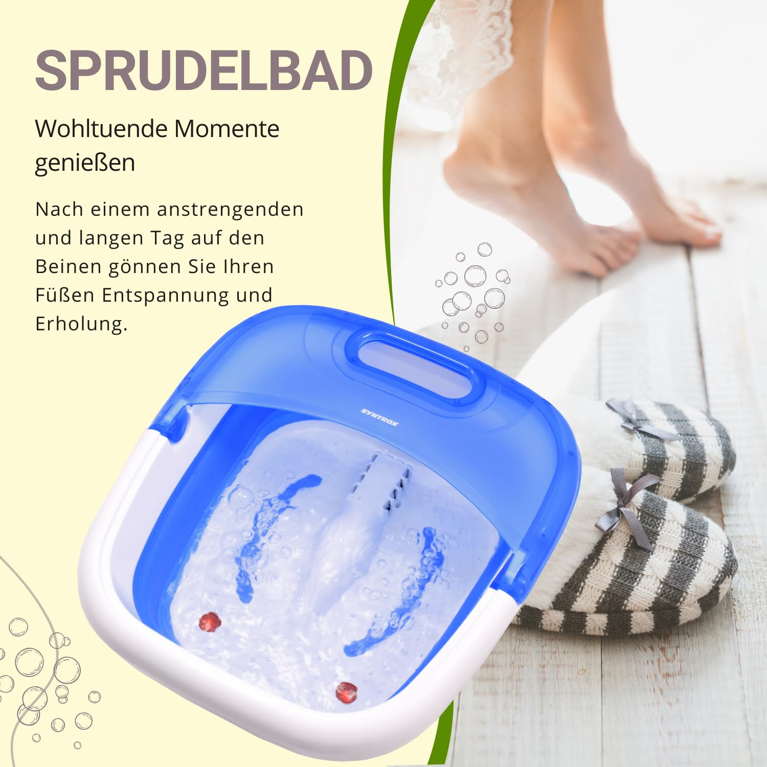 Syntrox Germany Fußbad mit Vibration, Sprudelmassage, Infrarotlicht, Faltbares elektrisches Fußbad, Fußmassagegerät FSB-350W Folder