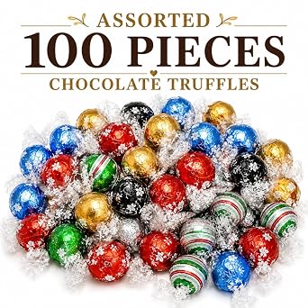 100 Count Assorted Chocolate Truffles, 5-8 Flavors (Flavors May Vary) Milk & Dark Chocolate Candy, Gourmet Fine Chocolate Box, Basket Filler, Gift Arrangement Essential - Individually Wrapped