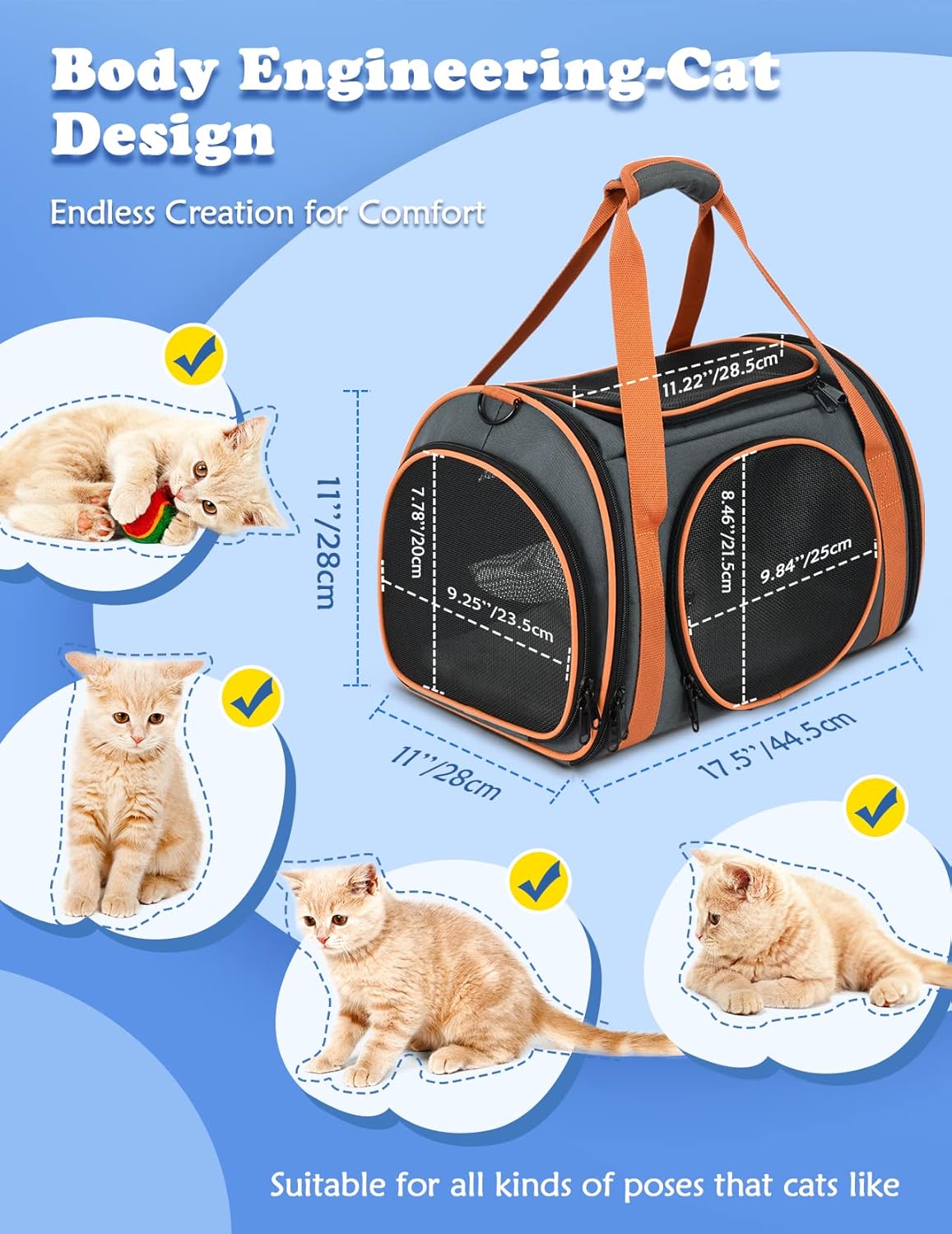 Cat Carrier TSA Airline Approved Pet Carrier Cat Carrier Bag with Big Space for Small Medium Cats Small Dog Carrier with 5 Mesh Windows, 4 Open Doors Cat Carriers & Strollers for Comfortable Travel : Pet Supplies