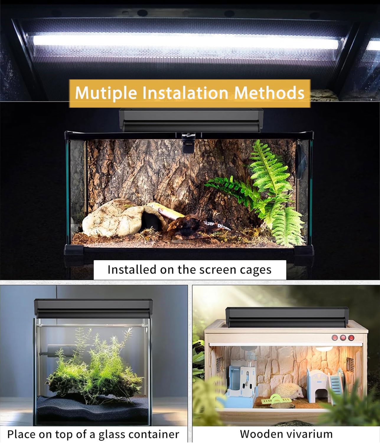 Kit combinado de lámparas T5 UVB para reptiles – 12 pulgadas 8 W, campana de terrario 10.0 UVA UVB foco con reflector de alta eficiencia para reptiles y anfibios del desierto (dragones