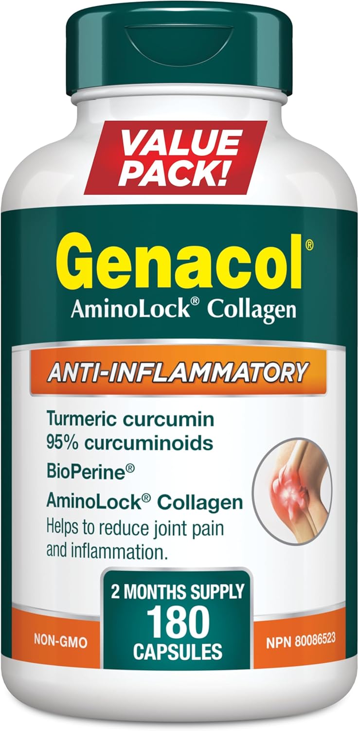 Genacol Anti-Inflammatory – Turmeric Curcumin Supplement with Black Pepper (BioPerine) and Collagen Peptides, Relieves Inflammation and Joint Pain, Value Pack, 180 Capsules (60-Day Supply) Genacol Anti-Inflammatory – Turmeric Curcumin Supplement with Black Pepper (BioPerine) and Collagen Peptides, Relieves Inflammation and Joint Pain, Value Pack, 180 Capsules (60-Day Supply)