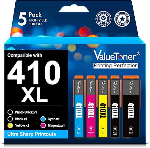 Valuetoner Cartucho de tinta remanufacturado de repuesto para cartuchos de tinta Epson 410XL, paquete de 5 unidades 410 T410XL para Expression