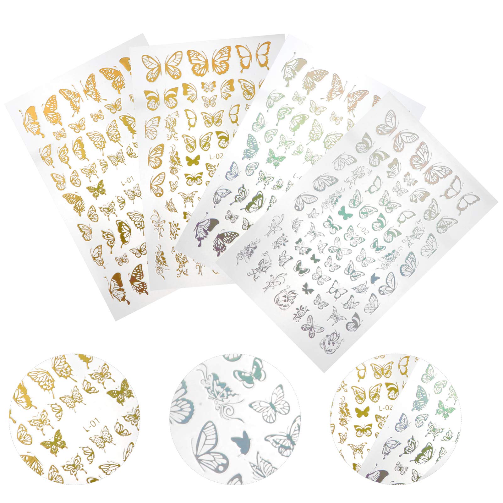 36fogli Adesivi Per Unghie Forma Di Farfalla Decorazioni e Argento Per Nail Art Adatti Per Unghie Naturali e Artificiale