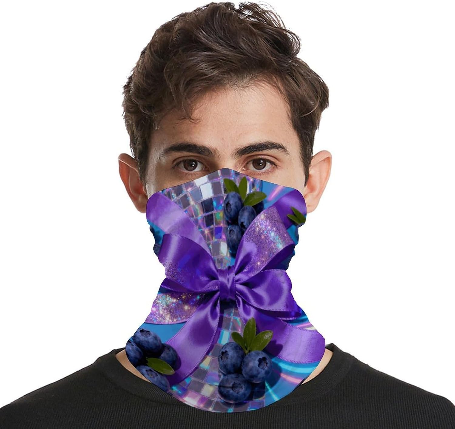 Bow Ribbon Fruit Disco Collage Bandana Soft Neck Breathable Headband Uv Protection Neck Gaiter Reversible Scarf Gaiter Double-Sided Head Scarf Multipurpose Headwear For Outdoor Running Hiking