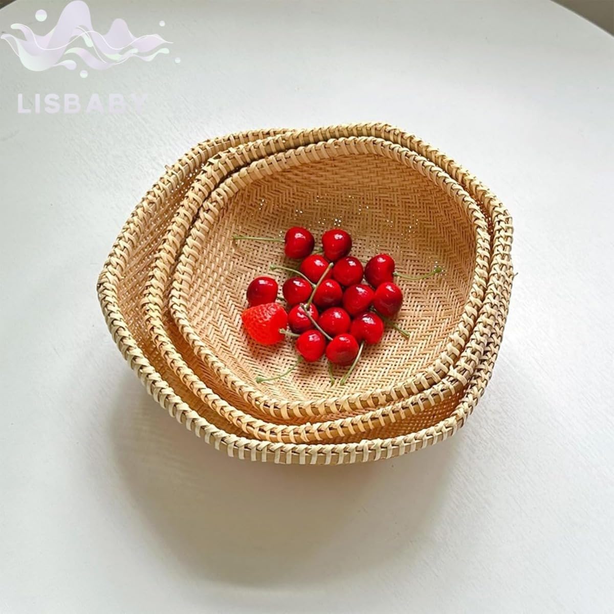 lisBaby 竹ざる 竹製 ござ目 深型 盆ざる 梅ザル コランダー 水切り 野菜 フルーツ乾し キッチン収納 軽量 手作り 天然