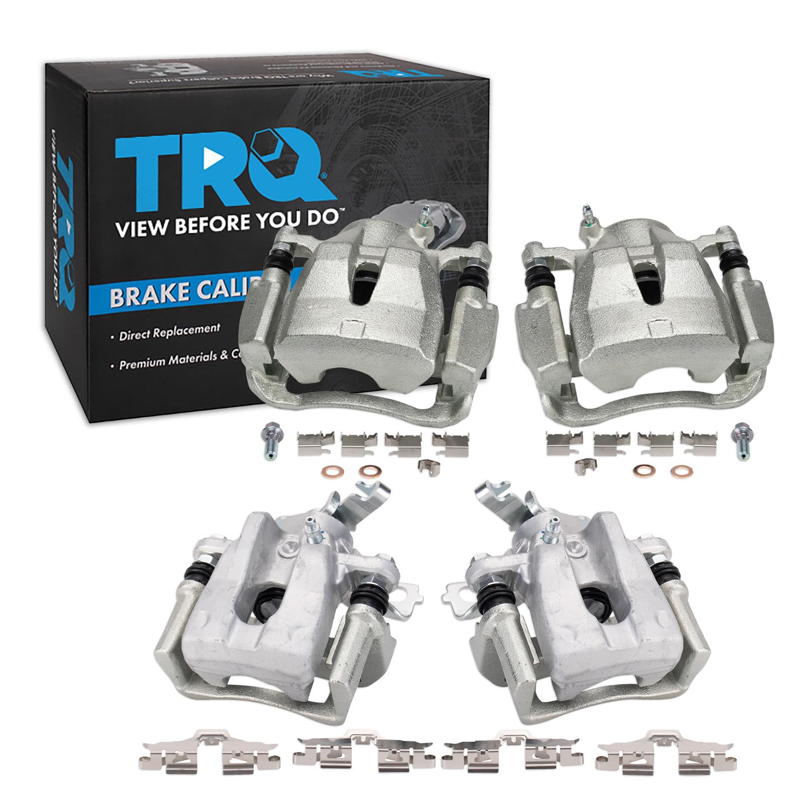 TRQ Front and Rear Brake Caliper Set Zinc Coated Brackets Hardware Compatible with 2009-2010 Pontiac Vibe 2009-2013 Toyota Matrix