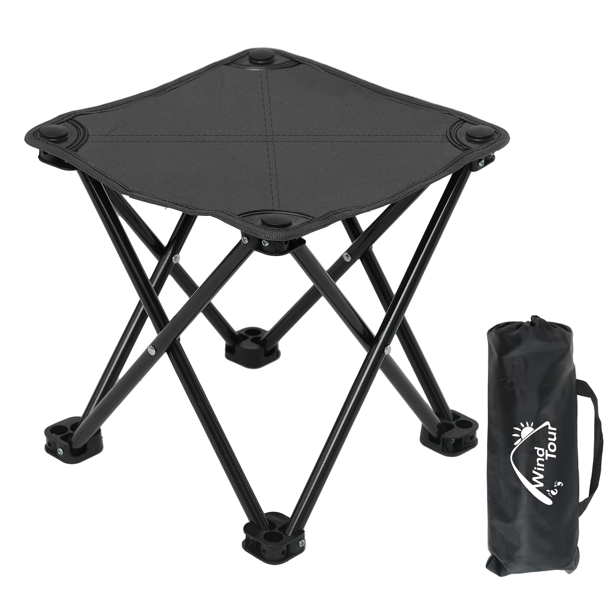 Wind Tour Portable Folding Camping Stool Outdoor Camping Lightweight Samll Chair for Fishing Hiking Gardening and Beach with Carry Bag (Medium Black－1