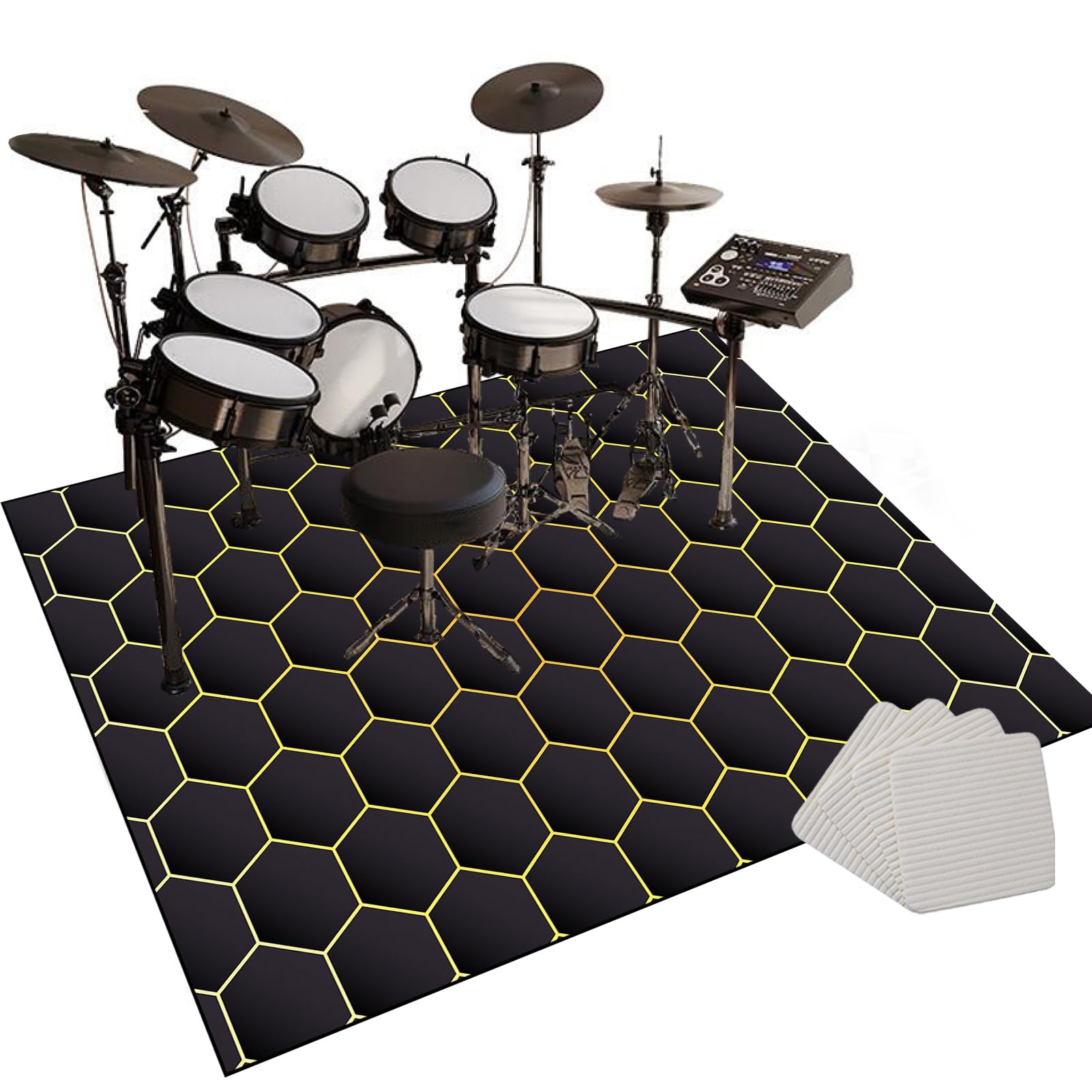 Schlagzeugteppich Schallschutz Akustik Teppich rutschfest Drum Matte Schalldicht Drum Teppich Schallschutzdecke für Bass Drum Snare Drum Instrumente Teppich Schlagzeug Teppich 150 x 120 cm
