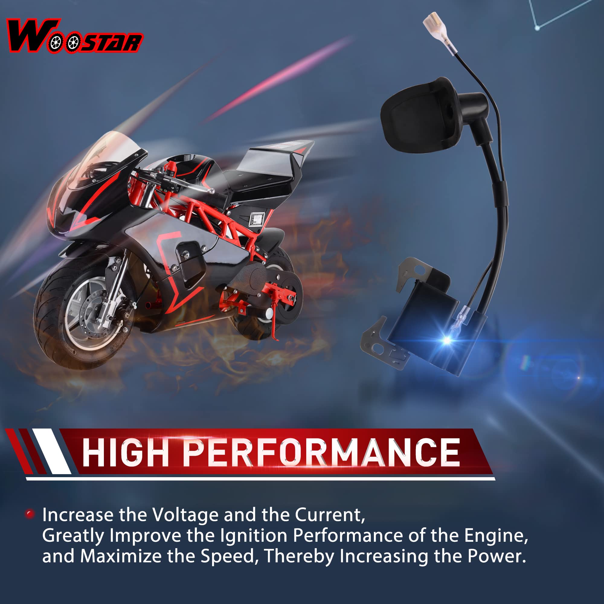 WOOSTAR Zündspule Ersatz Für 2-Takt-Motoren 43ccm/49ccm – Für Mini Dirtbikes & Pitbikes