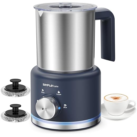 SIMPLETASTE Montalatte Elettrico 4 in 1, Bricco Rimovibile, 500 ml Schiumatore Automatico ad Alta Capacità per Latte Caldo e Freddo, Caffè, Latte, Macchiato, Cappuccino e Cioccolata Calda