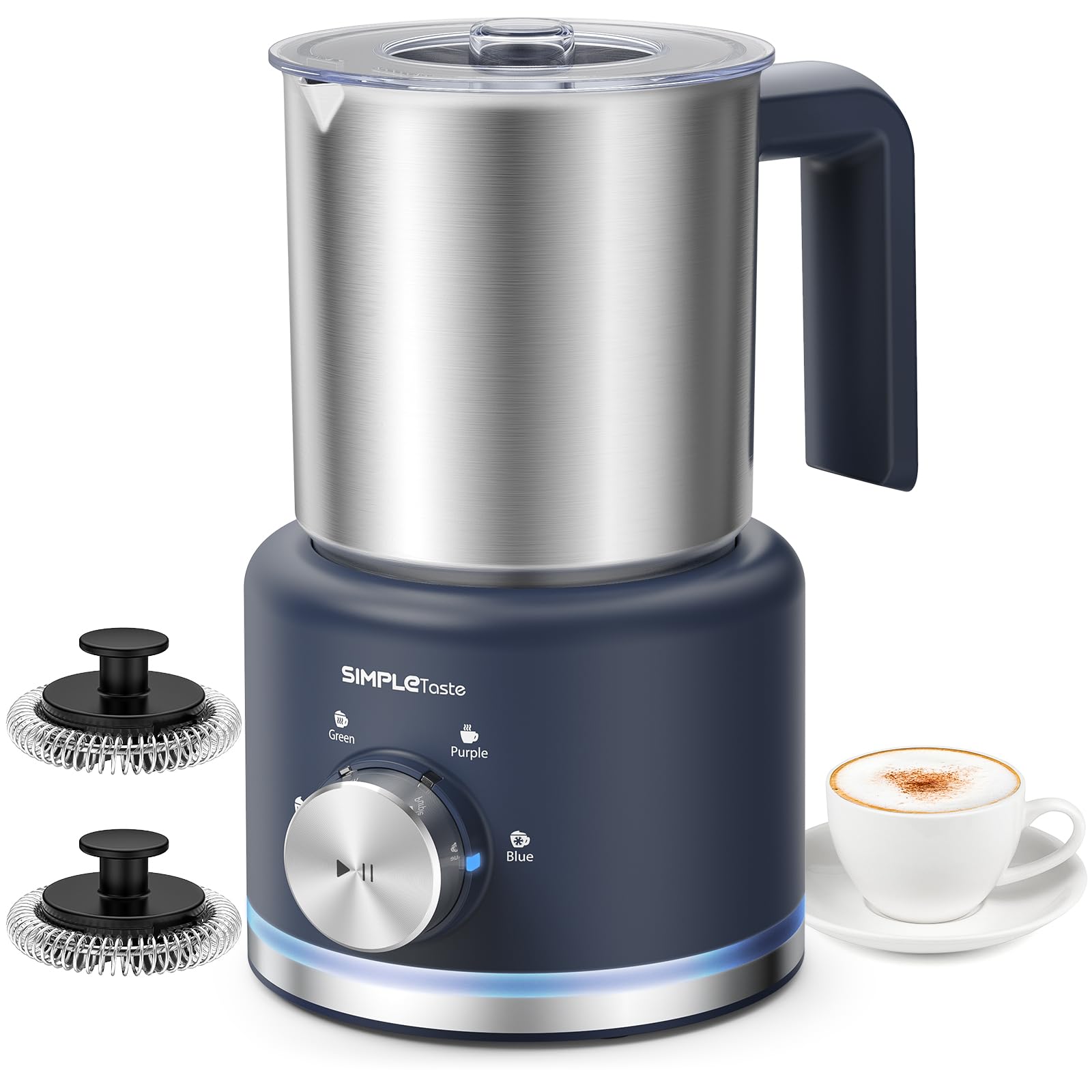 SIMPLETASTE Milchaufschäumer Elektrisch 4-in-1, Heißer & kalter Milchschaum, Milch erwärmen & Kakao, Antihaftbeschichtung, Automatische Abschaltung, Leise & BPA-frei, für Cappuccino & Latte