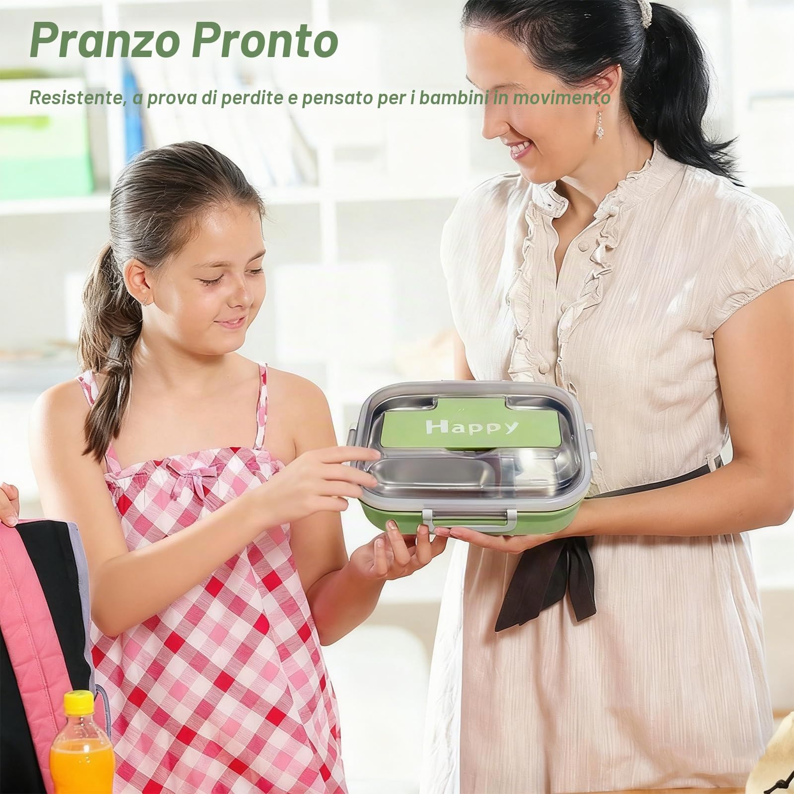 Porta Pranzo con 3 Scomparti e Cucchiaio, Lunch Box in Acciaio Inox Senza BPA, Bento Box per Scuola e Lavoro, Porta Merenda per Bambini e Adulti