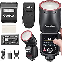 Godox V100-NU Round Head Touch Screen Camera Flash with Detachable Sub Flash, USB-C Charging Battery, 2.4G X Flash TTL HSS Wireless for Nikon Z7 Z6 Z8 Z7II ZFC D750 D810