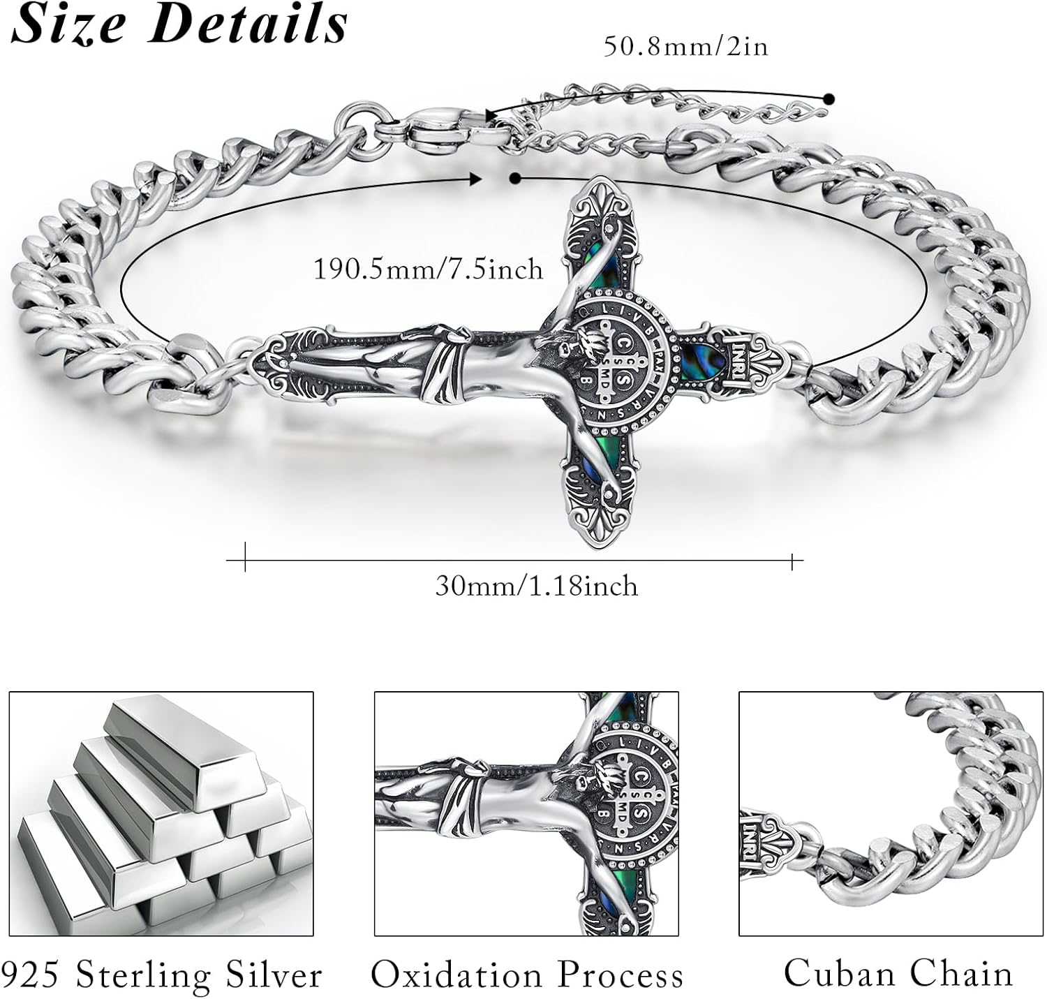 925 Sterling Silver Patron Saint Medal Bracelet Amulet Protection Jewelry Birthday for Men Women with Gifts Box