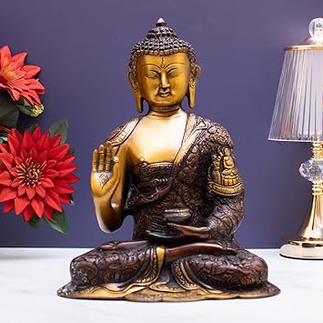 StatueStudio Brass Buddha Meditation Statue, 11 Inch, Copper Orange Red, 1 Piece
