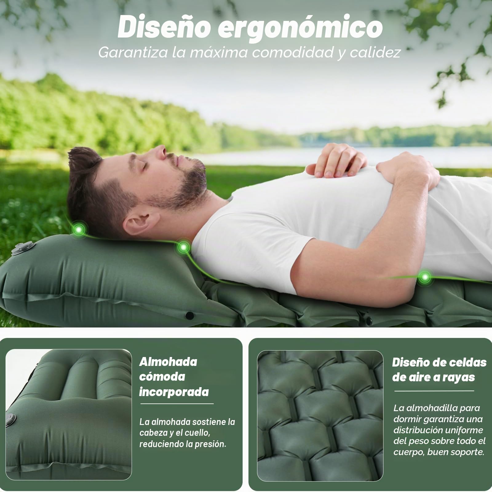 JATEKA Esterilla Camping Inflable Autoinflable Individual con Bomba de Pie y Almohada