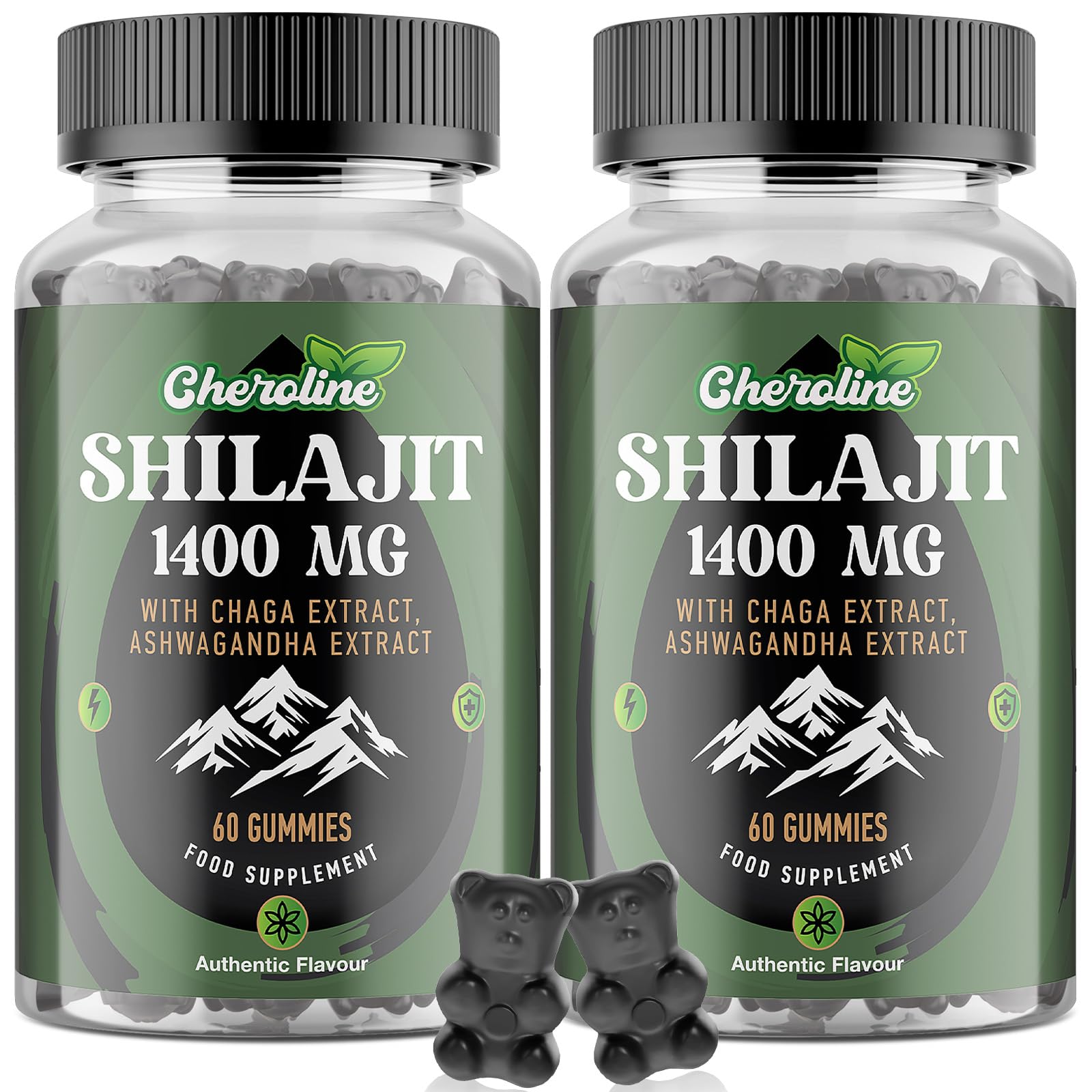 Shilajit Gummies 1400mg, Pure Himalayan Shilajit with Chaga and Ashwagandha, 85+ Trace Minerals, Rich in Fulvic Acid, for Energy & Immune, Sugar-Free, Vegan (60 Count (Pack of 2))