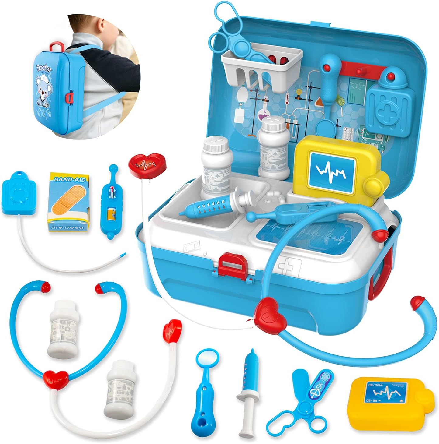 TOYVENTURESBack Pack Kit Carry Case Role Play Set Gift Educational Toy 17 Pcs Age 3 Years and Up (Doctor Set)