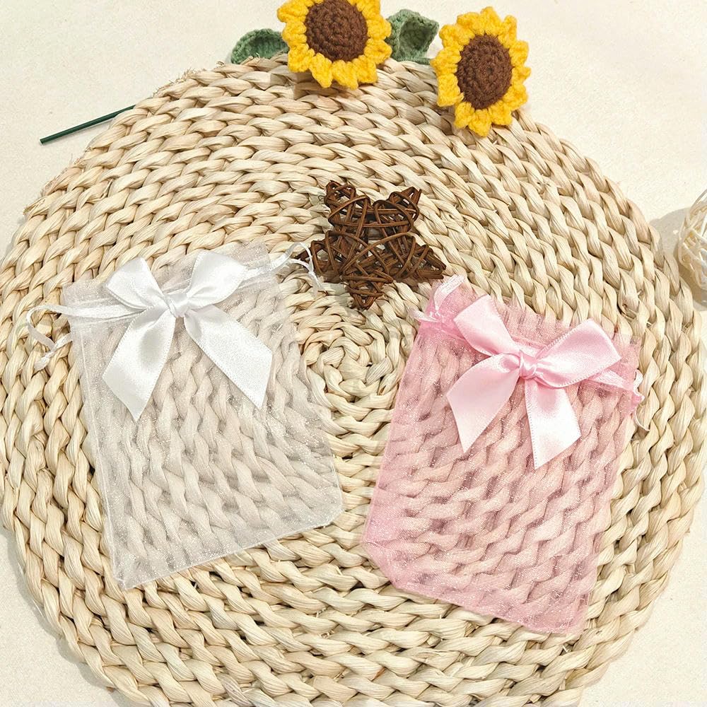 Lot de 50 Sacs à Bijoux avec nœud Papillon en Organza, Sac Cadeau 9 x 12, 10 x 15, pour fête de Mariage, Bijoux, Bonbons, Pochette d'emballage avec Cordon de Serrage, Sac Cadeau