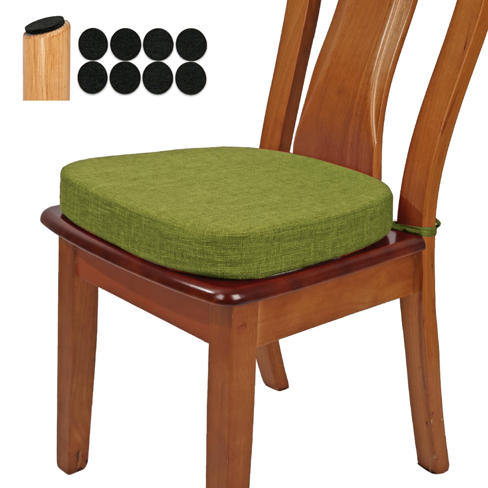 BUYUE Thickened 2.5" Original Linen Dining Chair Cushion, U-Shape High Density Foam Comfortable Chair Pad for Kitchen, Slip Resistant Indoor Seat Cushion (2 Piece, Grass Green)