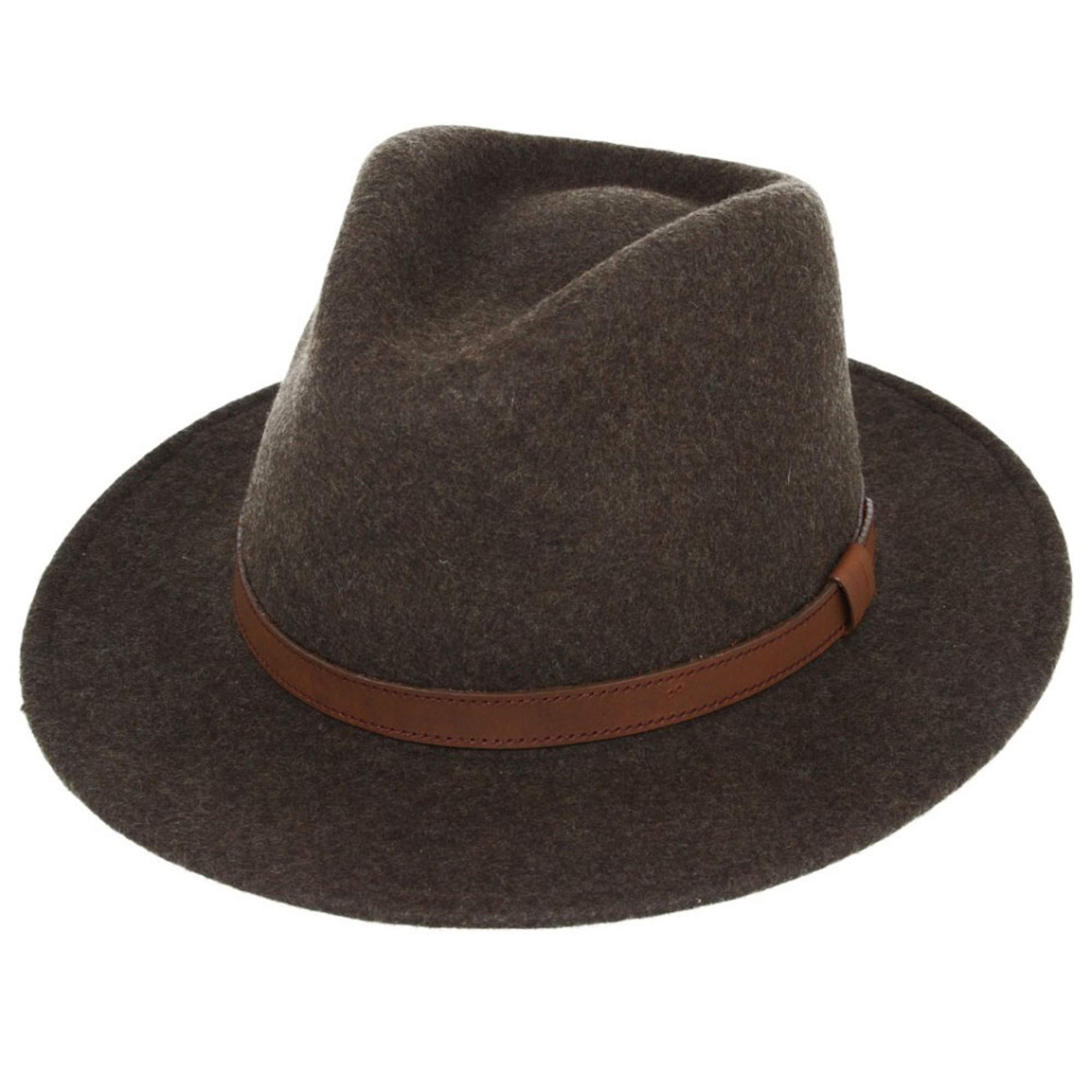 Crushable Hand Made Fedora Trilby Hat with Leather Type Band 100% Wool (XLarge, Mix Brown)