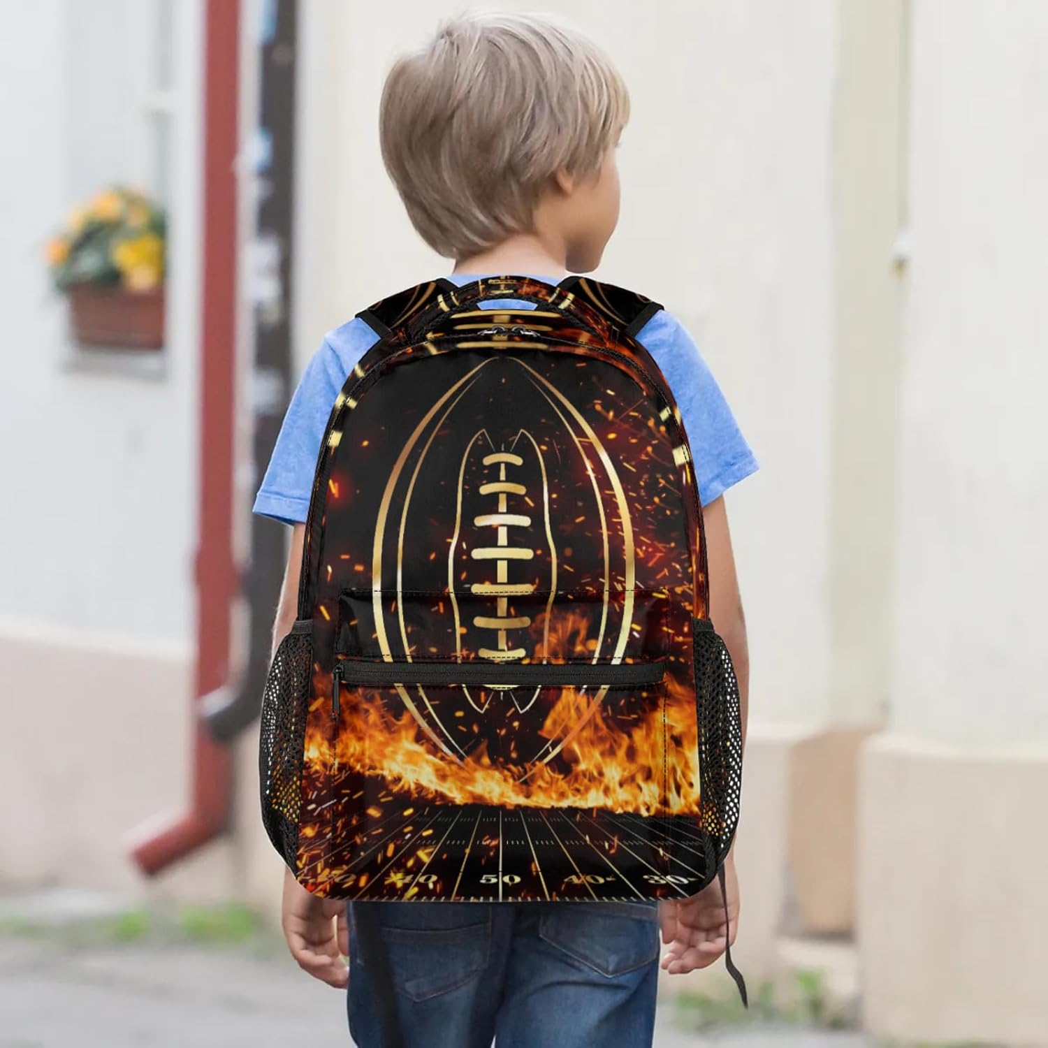 Kids Backpack for Boys - Elementary Middle School Bag Student Bookbag for Girls Teens - Casual Daypack Travel Laptop Backpacks(Fire Football)