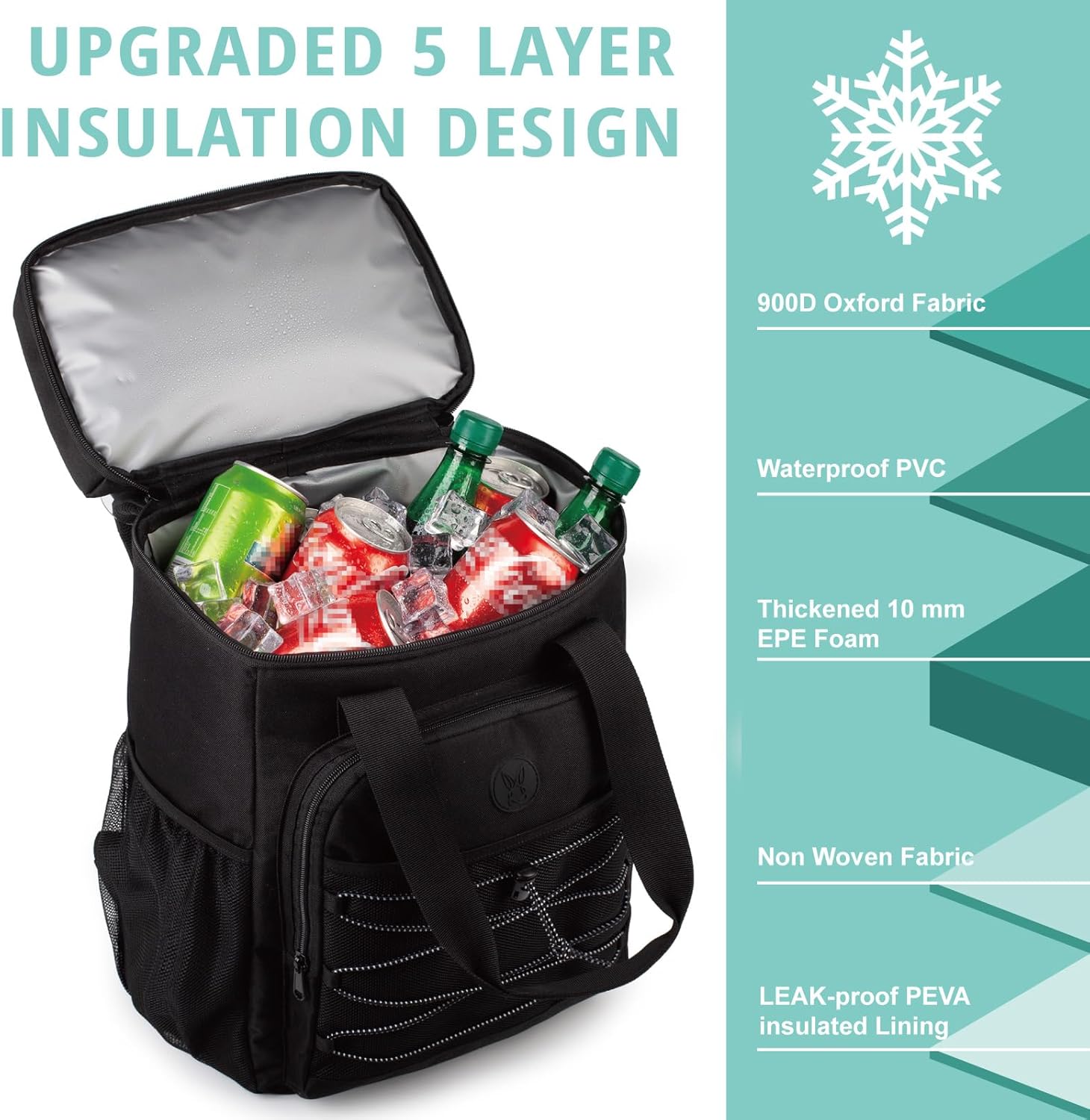 Cooler Backpack with Padded Top Handle, Lightweight Back Pack Coolers Insulated Leak Proof, Large Capacity Ice Chest for Women Men Beach Camping Picnic Fishing Hiking - Image 3