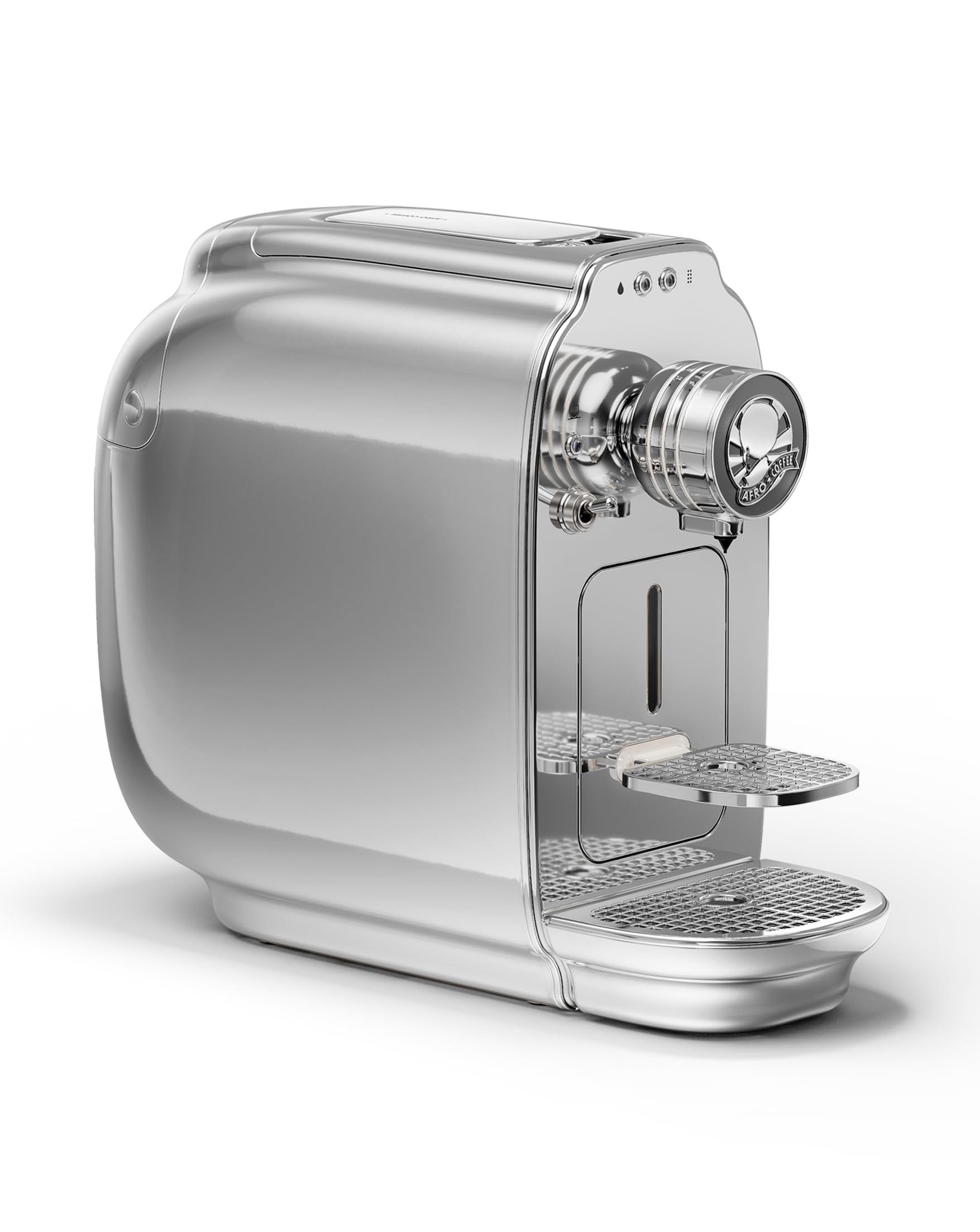 Afro Coffee Kahawa Premium ekspres do kawy Chrome Silver – kompaktowy ekspres na kapsułki z ciśnieniem 19 bar, automatyczne wyłączanie i wyjmowany zbiornik na wodę