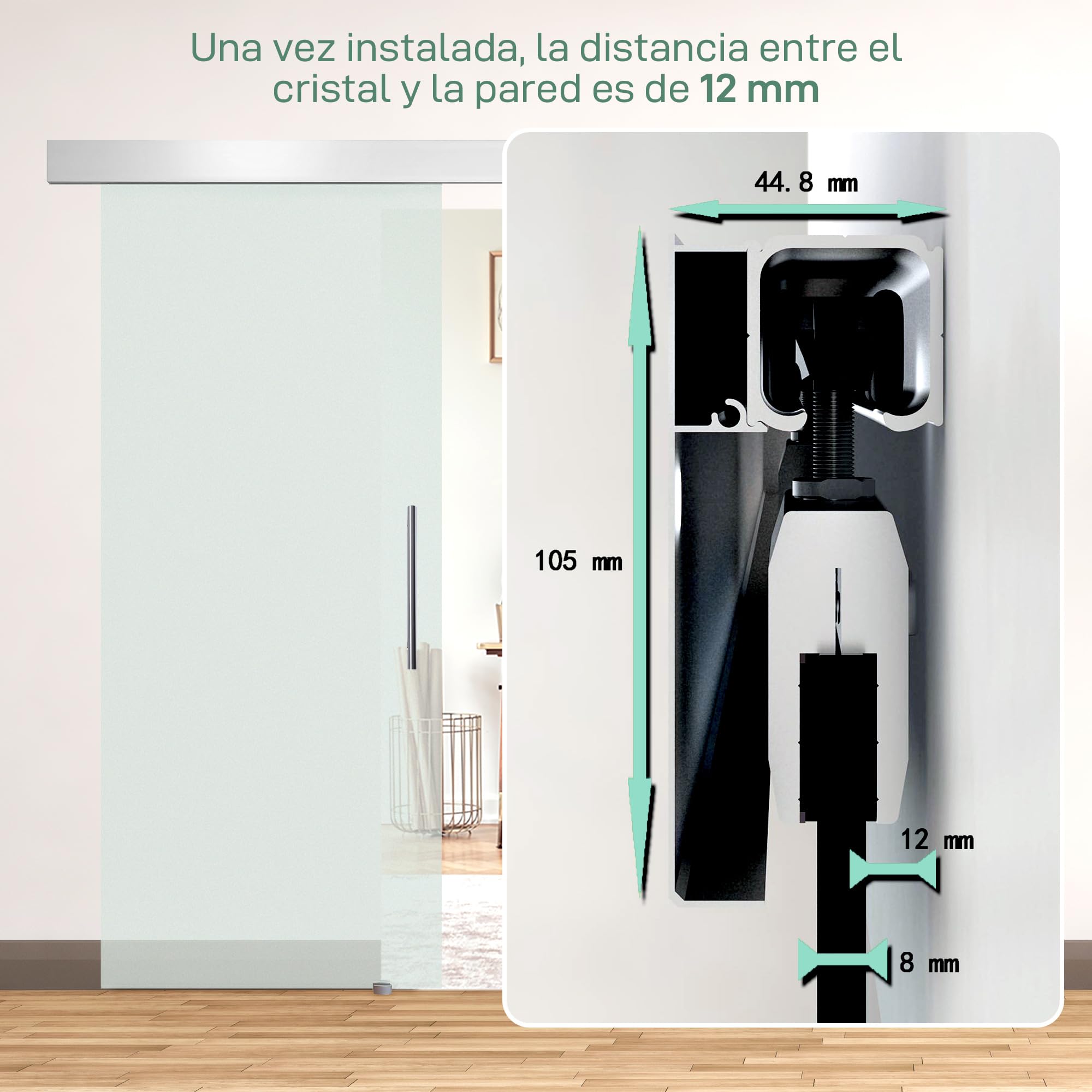 HOMCOM Puerta Corredera 77,5x205 cm Puerta Corrediza de Cristal con Riel Silenciosa para Sala de Estar Comedor Translúcido