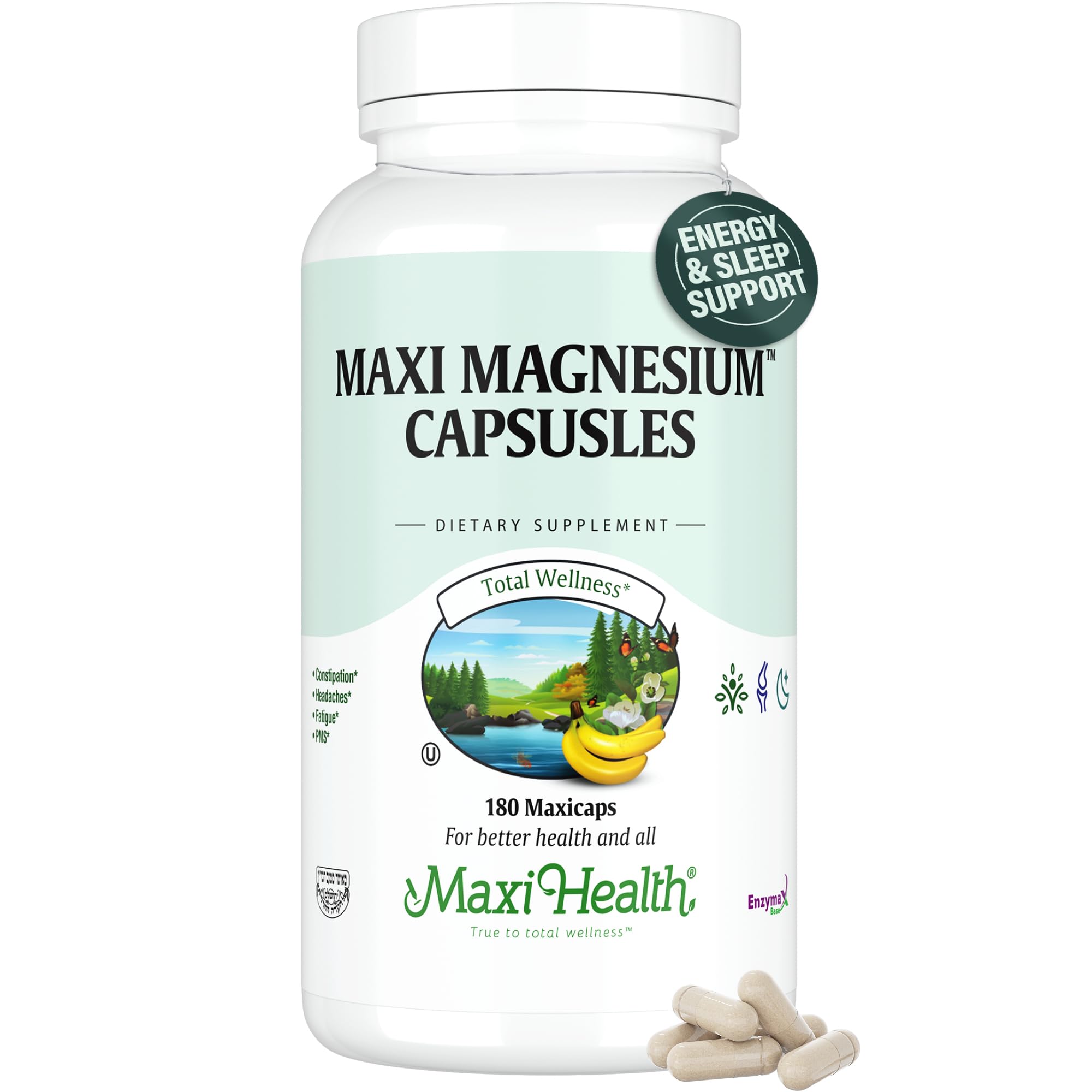 Maxi Health® Magnesium Complex, Oxide, Glycinate & Citrate (180 Capsules) Unflavored 180 Count (Pack of 1)