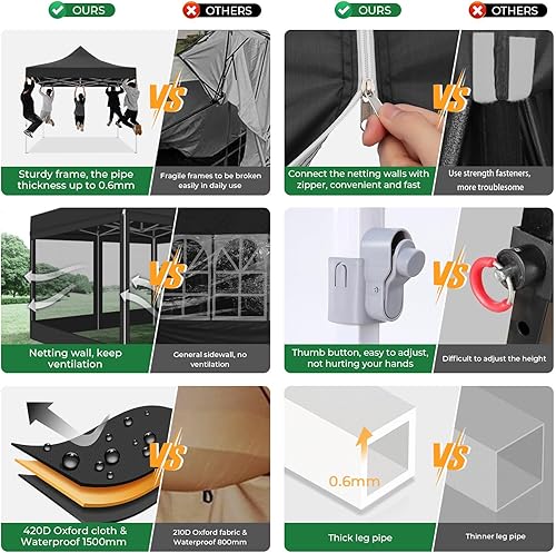 Miniatura 5 de TOOLUCK Tienda de campaña desplegable de 10 x 10 pies con pared de malla extraíble, tienda de campaña resistente UPF 50+, impermeable, fácil de