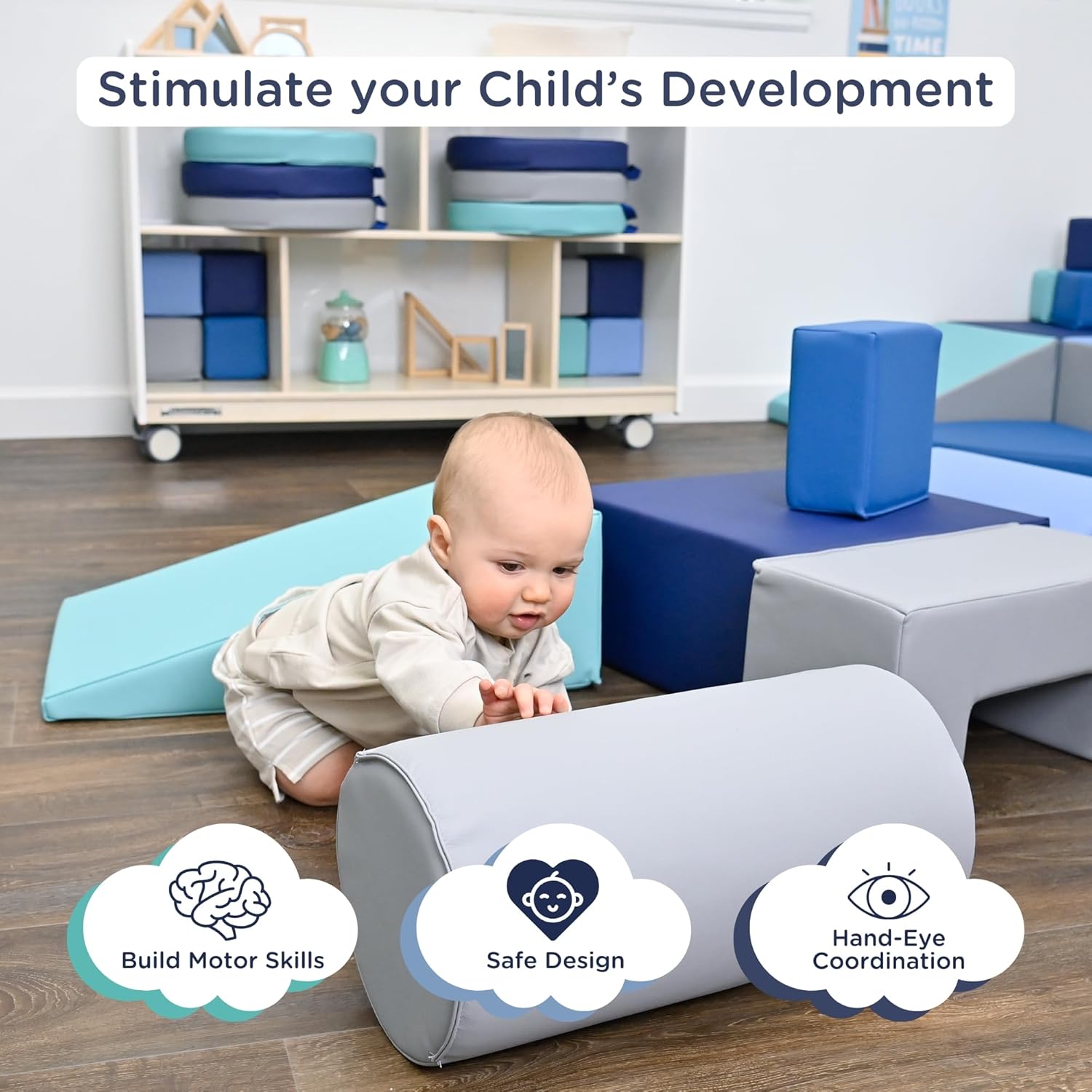 Children's Factory Climb and Play 6 Piece Set, Toddler Indoor Playground Set, Foam Climbing Blocks for Toddlers, Daycare, Tranquility