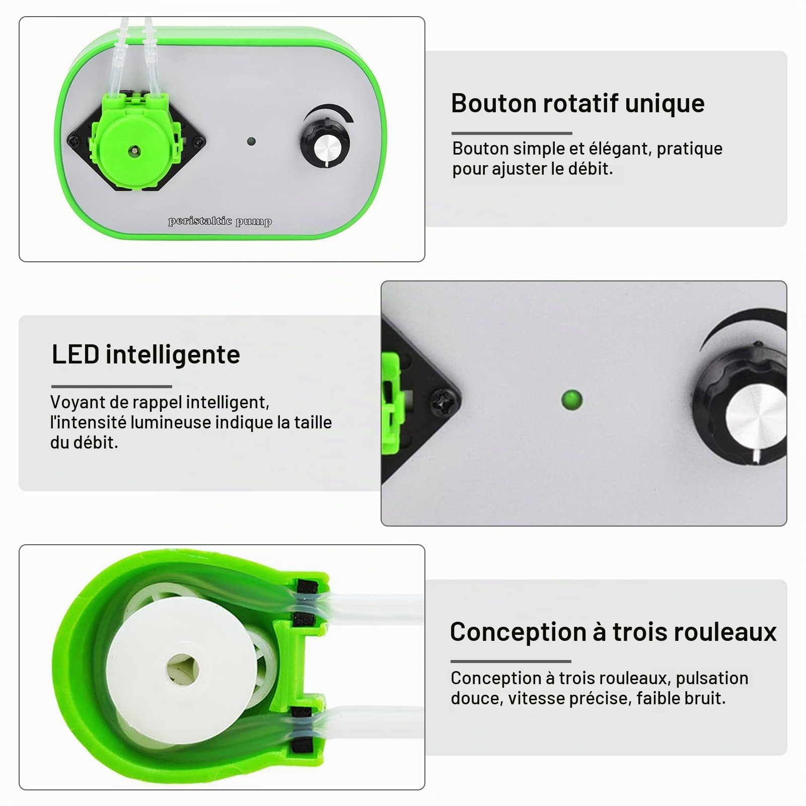 Pompe péristaltique, pompe à liquide péristaltique G628-1 Pompe doseuse à vitesse réglable 100-240V(19～120ml/min (G628-1-3) EU PLUG)
