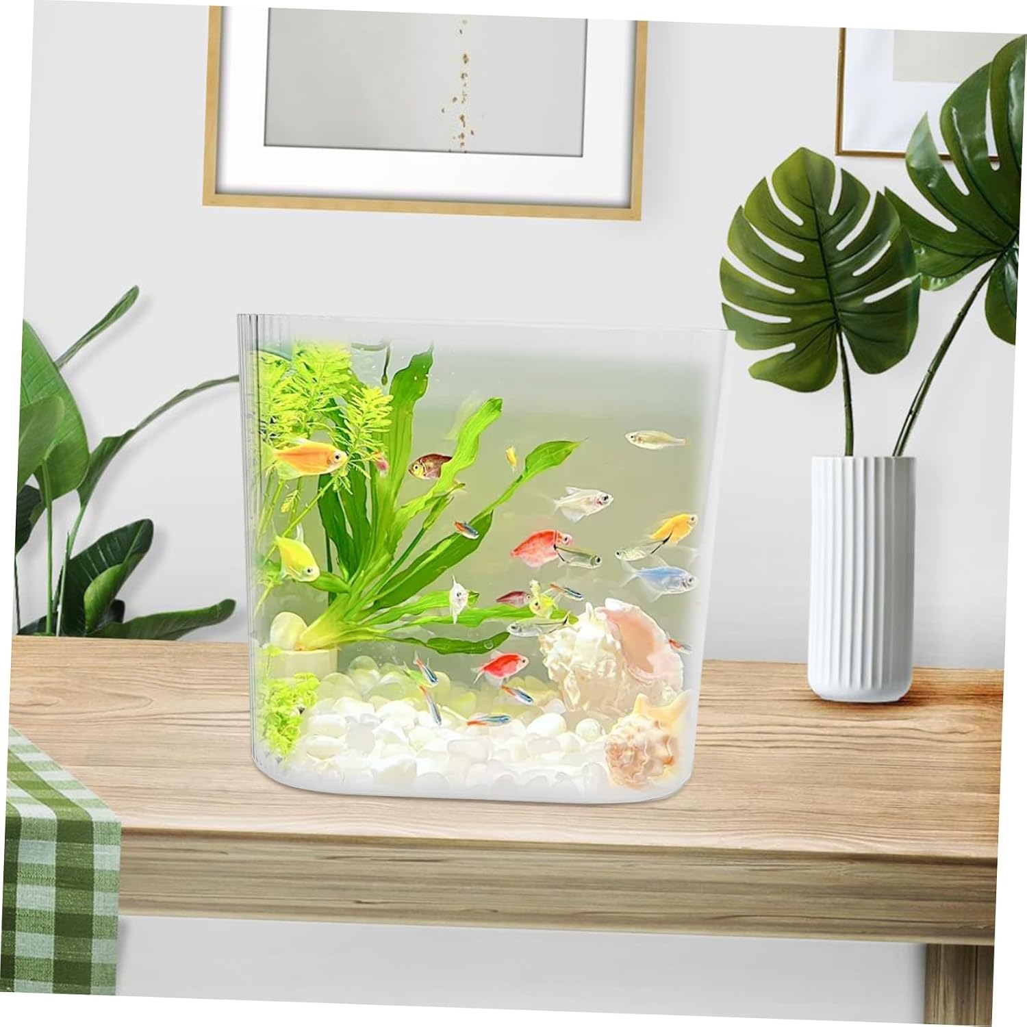 Levemolo Transparent Small Fish Tank Desktop Aquarium for Home Decor Reusable Breeding Box for Small Turtles Easy to Clean Indoor Fish Bowl
