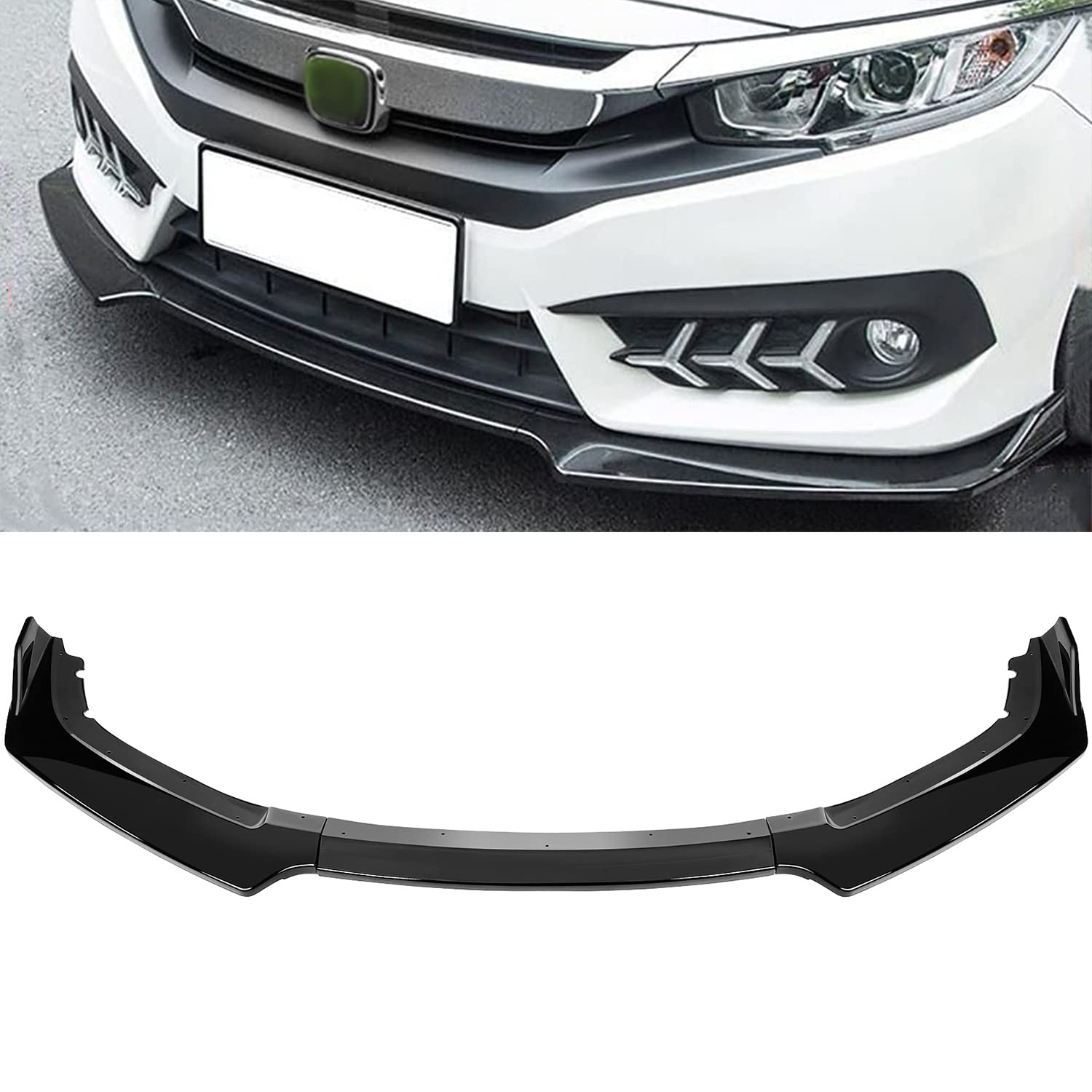 cciyu 3pcs Front Lip Splitter Bumper PP Repacement for 2016-2019 for Honda Civic Hatchback Trim Protection Splitter Spoiler