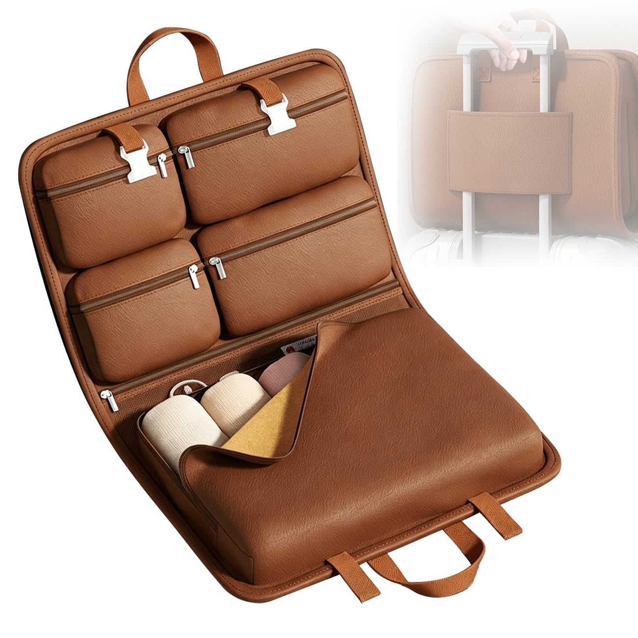 Organizador De Maleta De Viaje Colgante con Asa para Trolley, Bolsa Plegable Grande, Bolsas para Maletas Organizadoras para Equipaje Brown,45 * 75cm