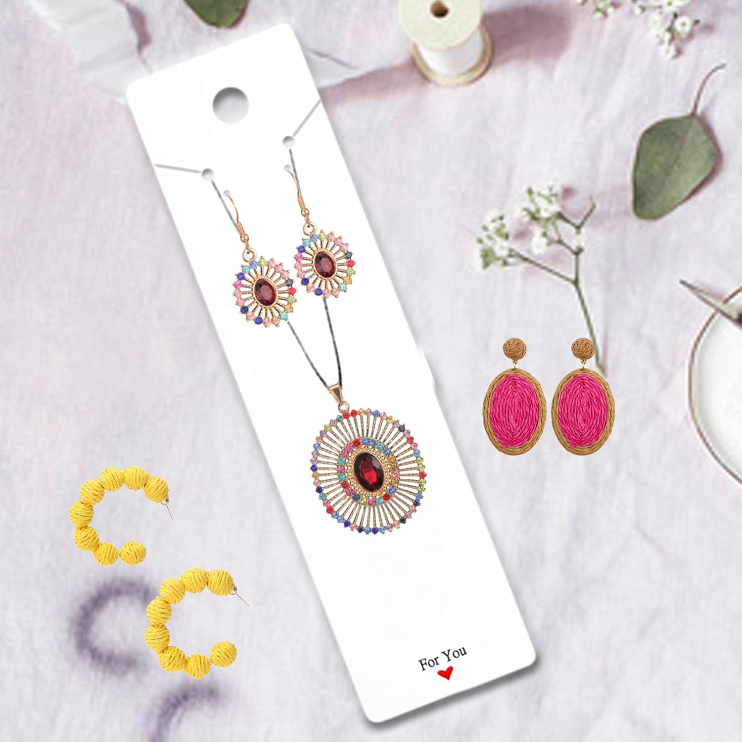 100PCS Necklace Display Cards, 2.16'' x 8.27'' Long Jewelry Holder Cards, White Earring Display Cards, For You Necklace Cards Hanging Tags, Earring Necklace Holders for Selling Handmade (White)