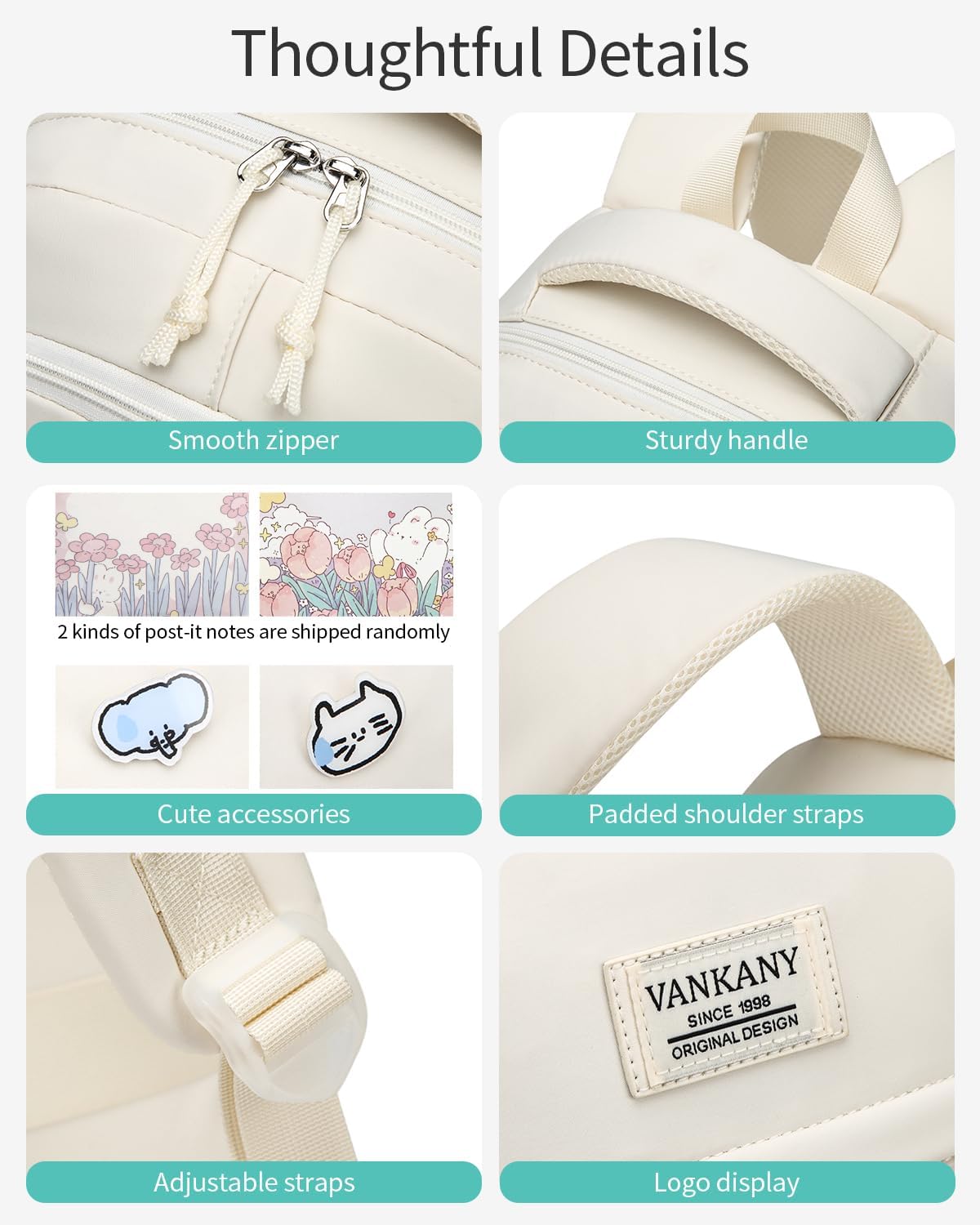 Girls Backpack for School, Cute Teens Bookbag Large Capacity for Middle High School College Women Laptop Backpack with Accessories, Beige - Image 5