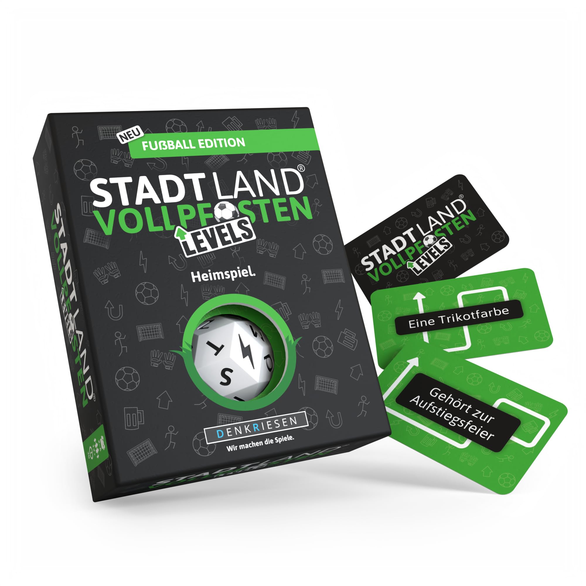 DENKRIESEN - Stadt Land Vollpfosten® Levels – Fußball Edition – Heimspiel. | 60 Karten | ab 12 Jahren | ca. 30 min | 2-6 Spieler | Familienspiel | Reisespiel | Stadt Land Fluss