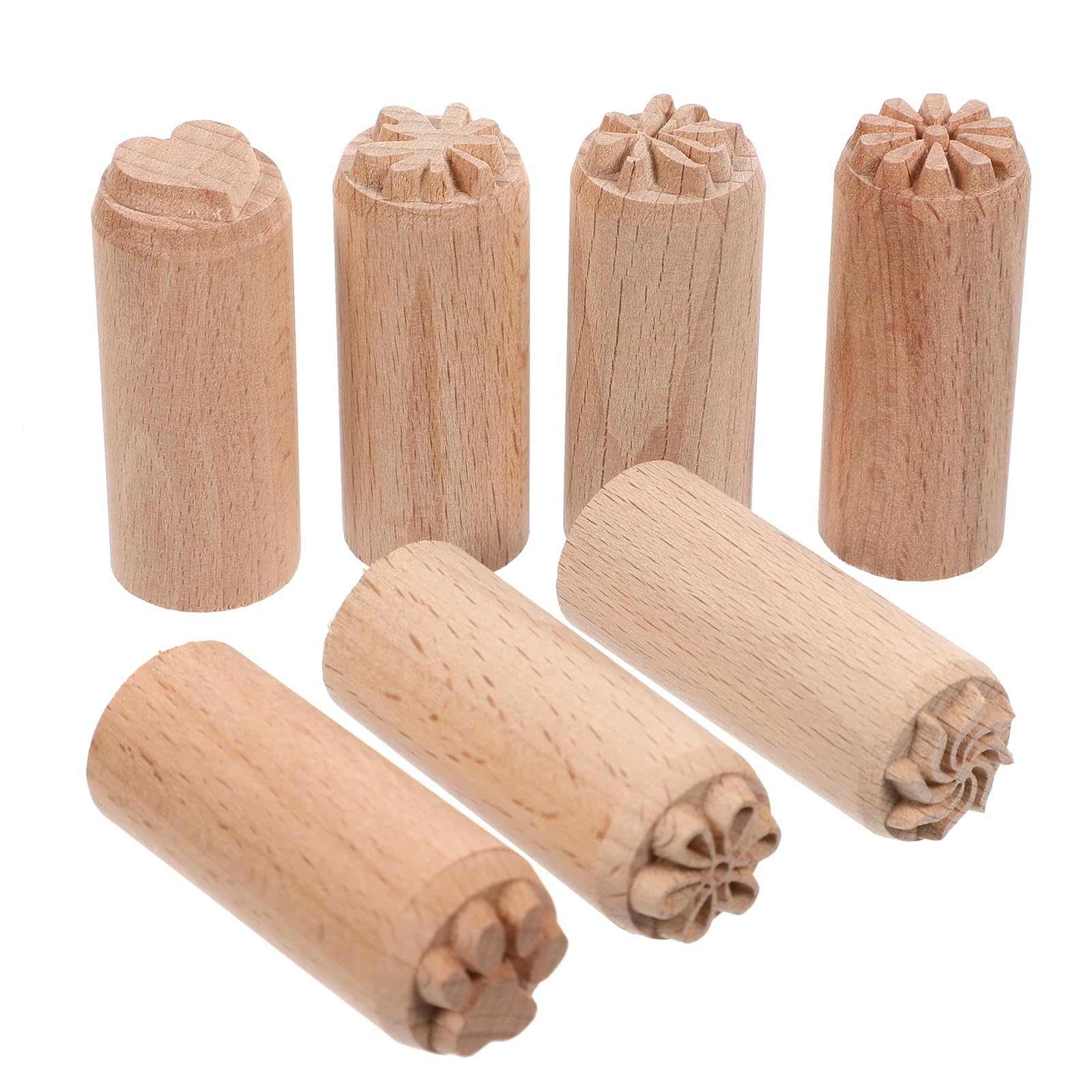 7Pcs Wooden Pottery Stamps DIY Clay Printing Blocks Mixed Patterns Clay Stamps for DIY Pottery Crafting Tools 2CM