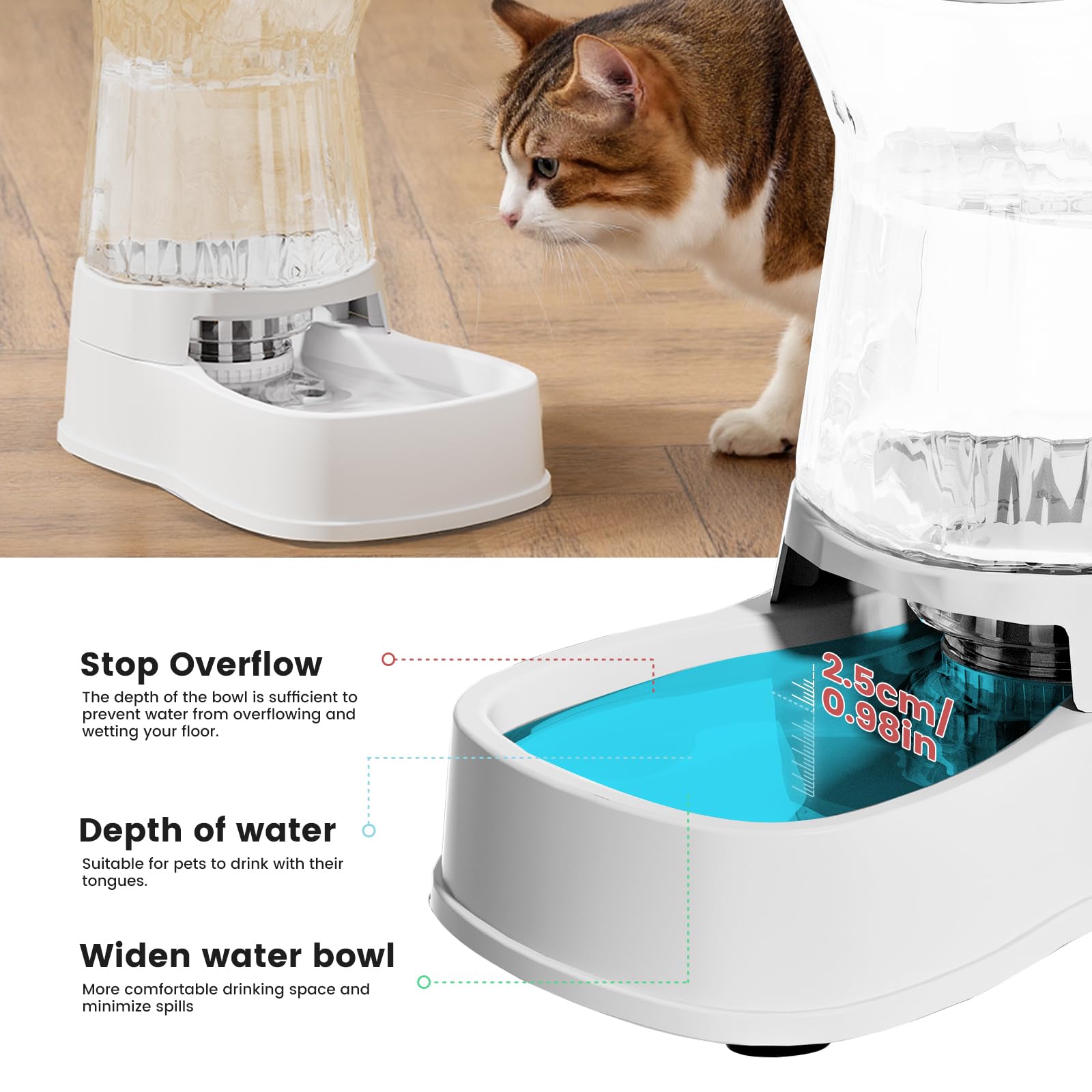 Gardner Pet 3.85L Dispenser Acqua Gatti, Dispenser Acqua Cani con Ciotola in Plastica, GravitÀ Abbeveratoio per Cani Non è Richiesta ElettricitÀ, Senza BPA, Bianco
