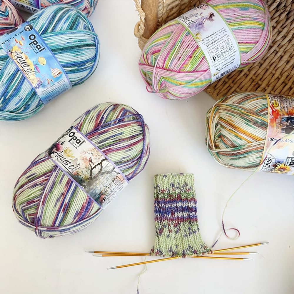 Opal Aquarell 4ply Sock Yarn, 75% Wool 25% Polyamide Space Dyed Colourful Yarn for Knitting & Crocheting, Fluffy Breathable for Sock, Sweater & Hats 100g/3.5oz (11531)