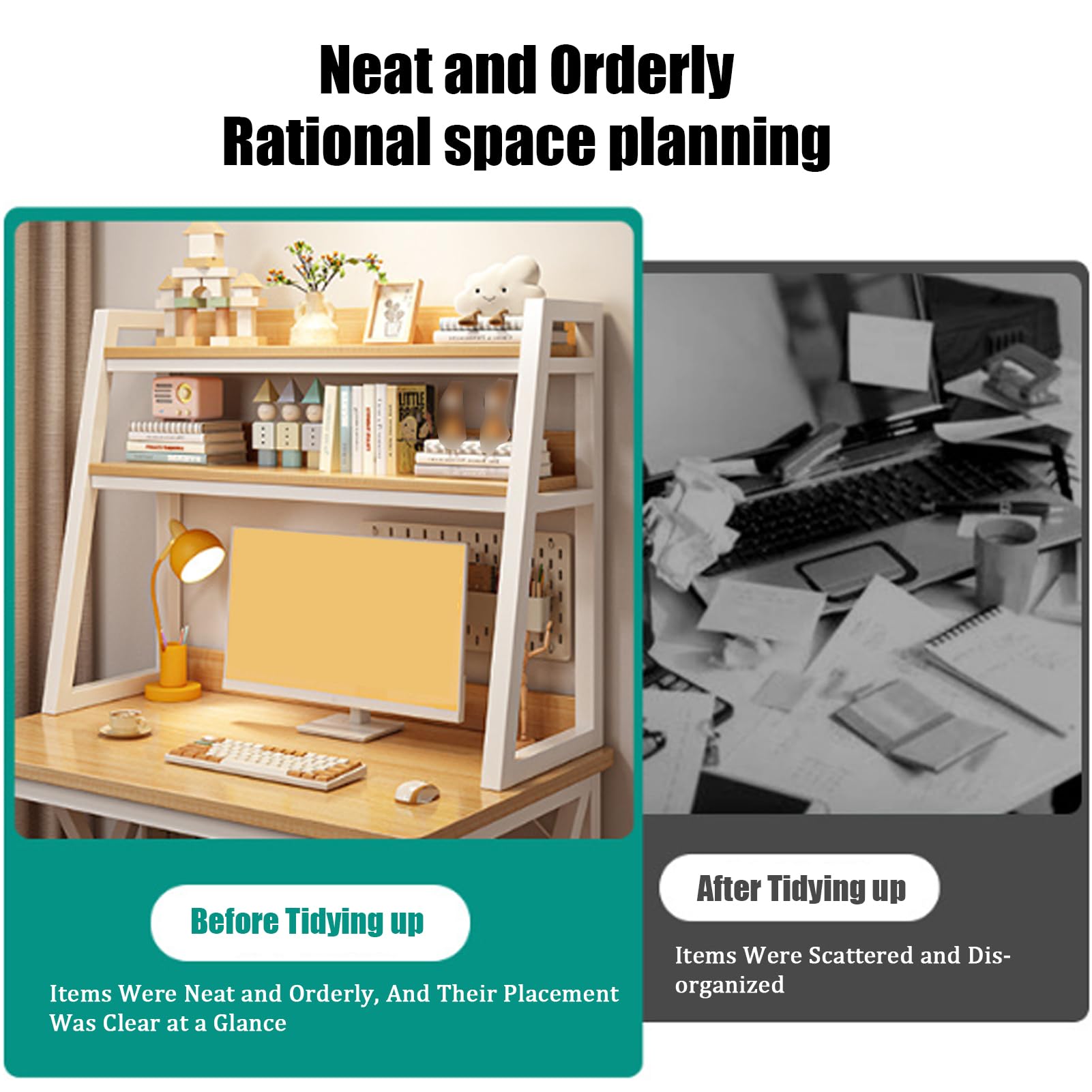 Organizer da scrivania con ripiano sopra monitor, 2 ripiani, scaffale per ufficio, scrivania per computer, libreria, portaoggetti verticale per piccole scrivanie, casa, ufficio, dormitorio, trucco