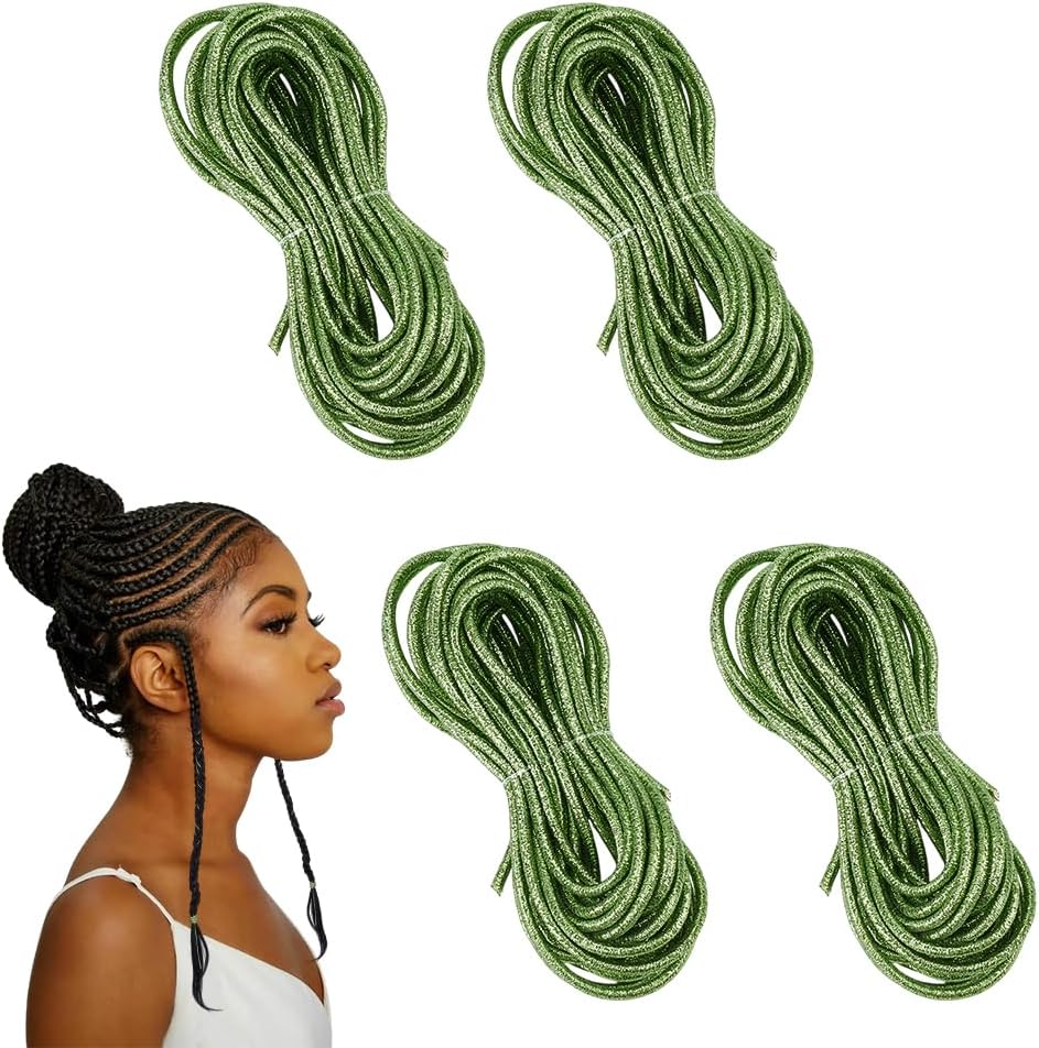 OLYCRAFT 4Pcs 21.8 Yards Green Dreadlock Braids Hair Accessories Hair Strings for Braids Styling Hairs Braiding String Braiding Hairs Deco Shimmer Elastic Cord Ornament for African Braid Twist