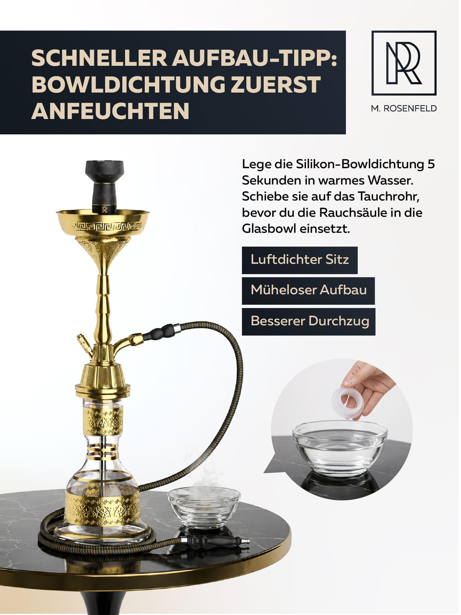 Tradi Shisha Set Komplett 59 cm Gold – Traditionelle Shisha Wasserpfeife im Koffer, Hookah Shisha Komplettset – Große Nargile Wasserpfeife Shisha für Zuhause, Party & Geschenk M. ROSENFELD