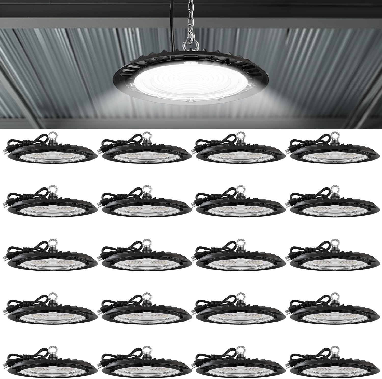 Sunco 20 Pack UFO LED High Bay Light, 150W, 19500 Lumens, 5000k Ultra Bright Commercial Shop Lights for Warehouse, Factory, Workshop, Garage & Barn, Ceiling Mount, Plug & Play, 120V, UL
