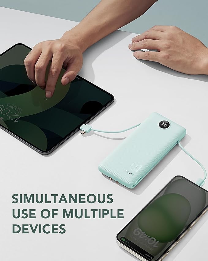 Cargador Portátil VRURC 10000mAh con Cables Integrados y Enchufe AC miniatura 6