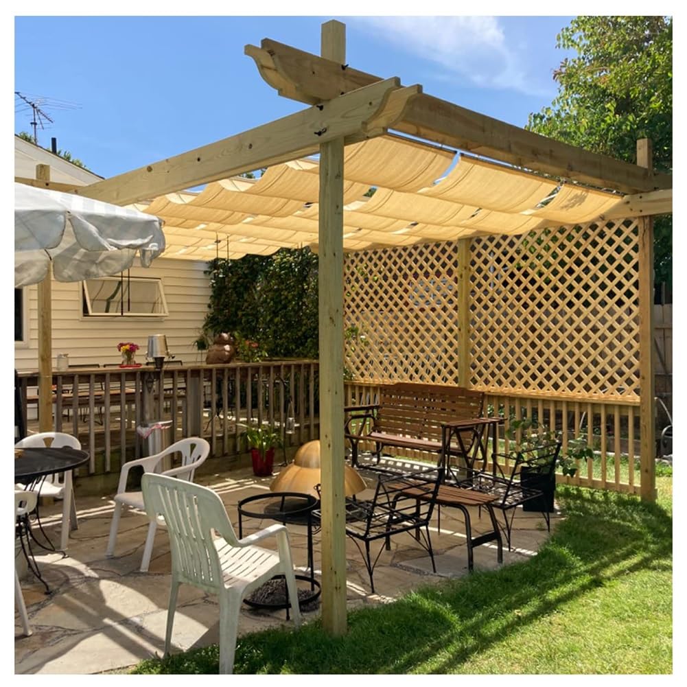 Voile d'ombrage coulissante rétractable pour pergola régulant la lumière sur la terrasse
