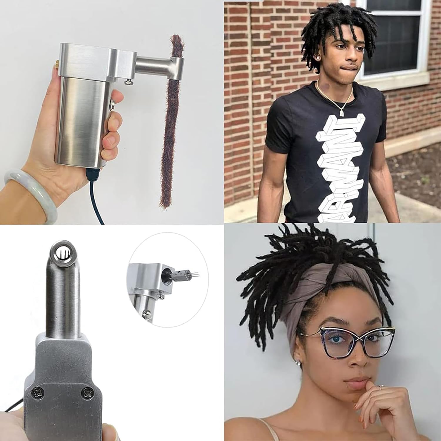 Portable Electric Dreadlocks Machine, Dreadlocks Crochet Machine (6 MM + 8 MM+10 MM), DIY Braid Hair Extensions, Easy to Use, with 20 Crochet Hooks