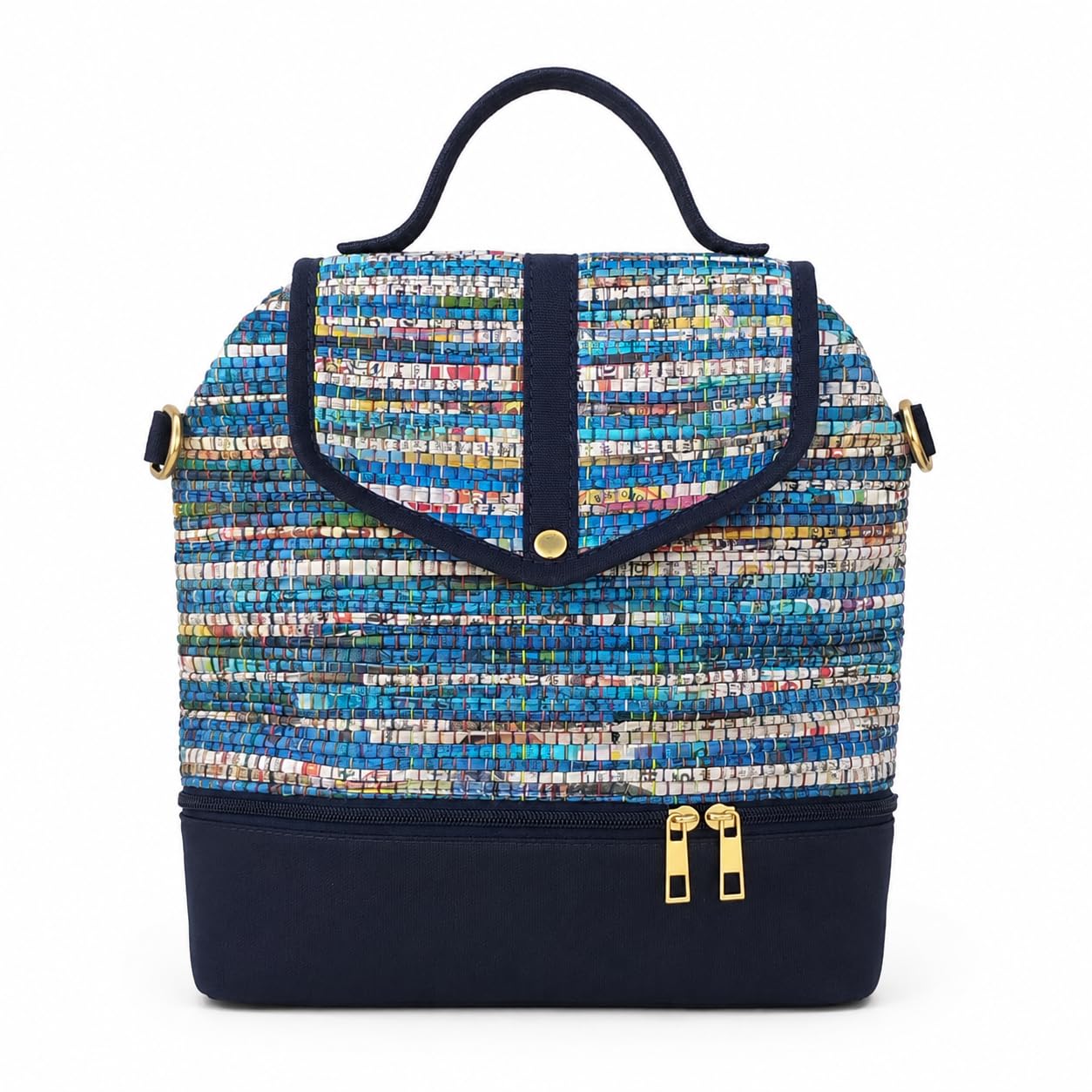 GAYAMI Handwoven Newspaper Mini Backpack for Women | Eco-Friendly Handmade Backpack | Convertible Shoulder & Backpack Bag | Lightweight Travel Daypack |11 x 12 x 3-picture-49